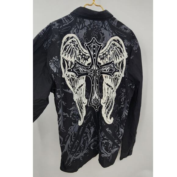 Y2K Victorious Affliction Style Cross Long Sleeve Button Up Jersey Shore 2X - Picture 4 of 8